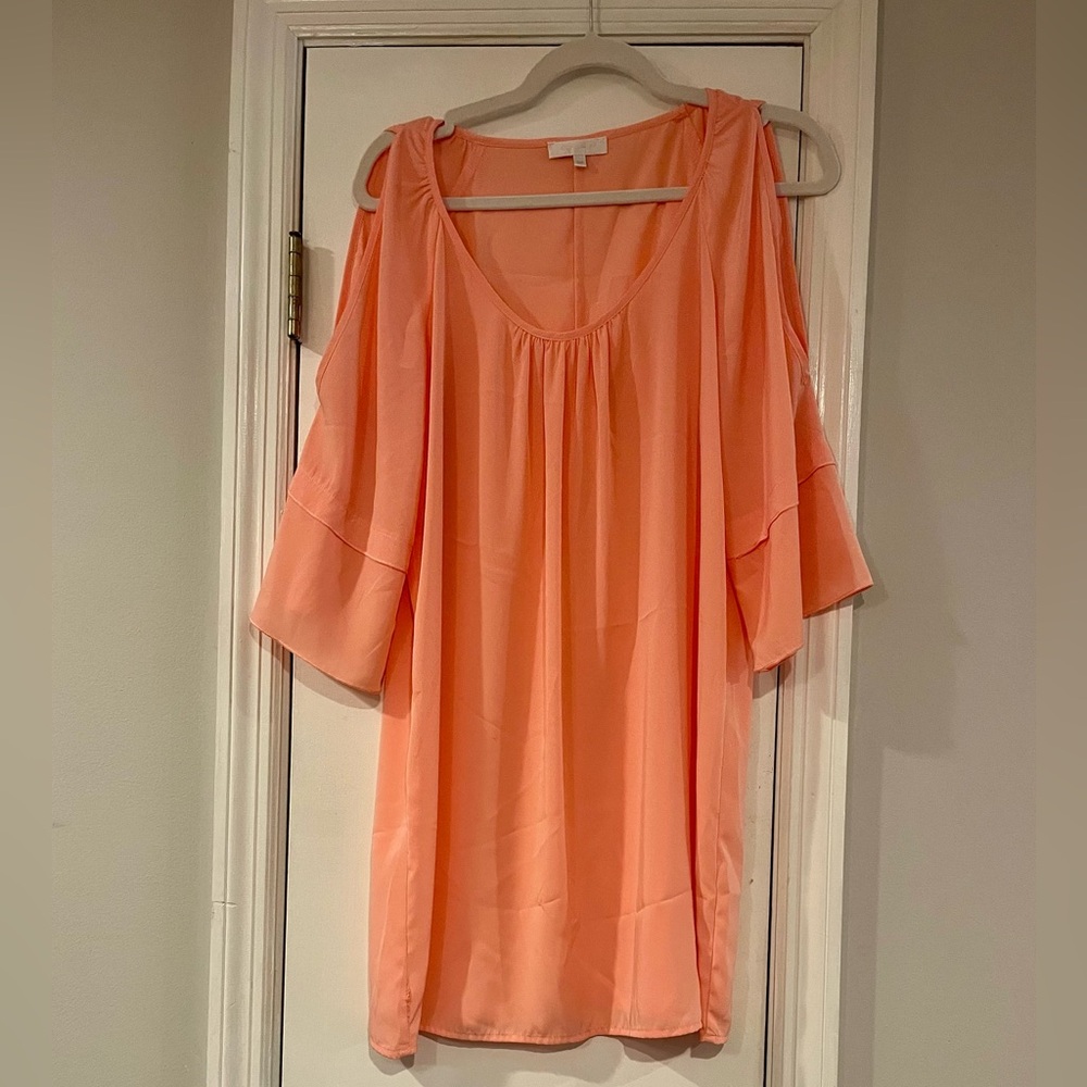 Glam Orange and Pink Flutter Sleeve Blouse | Size: M